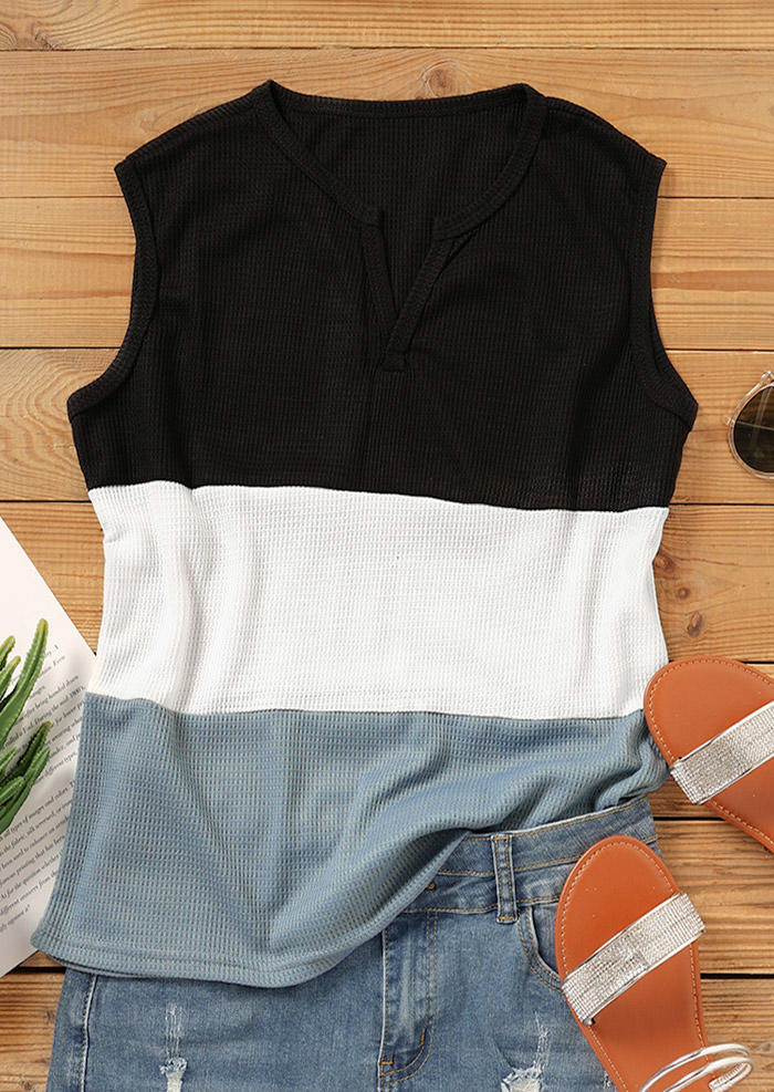 Tank Tops Color Block Notched Neck Tank Top in Multicolor. Size: M