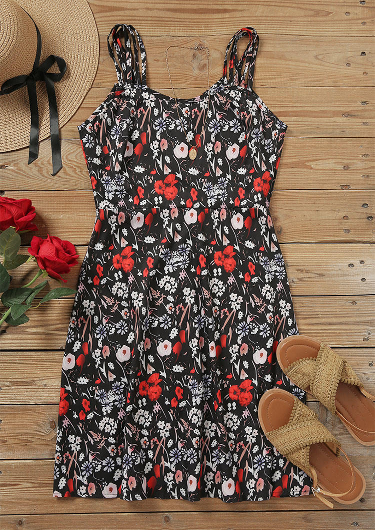 Mini Dresses Floral Hollow Out Sleeveless Mini Dress in Multicolor. Size: S,M,L,XL