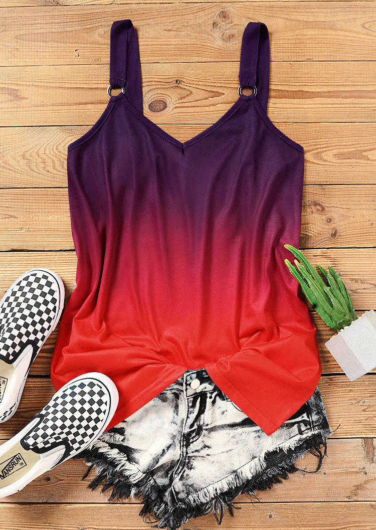 

Tank Tops Gradient V-Neck Casual Camisole in Multicolor. Size