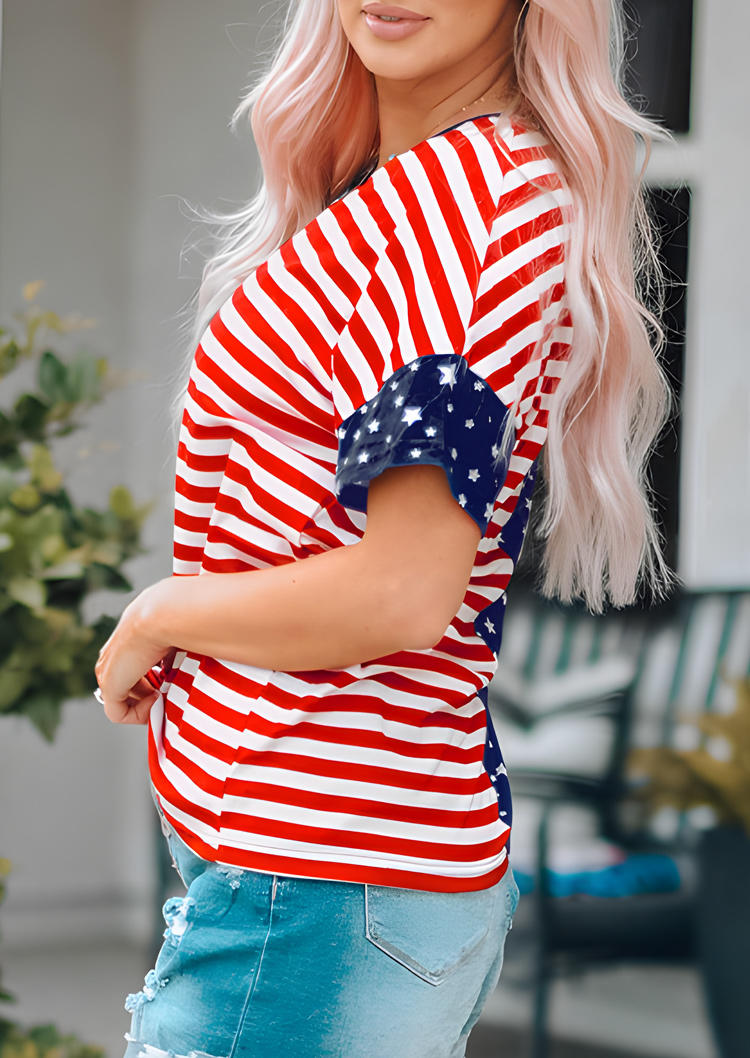 Blouses American Flag Short Sleeve Blouse in Blue. Size: L,M