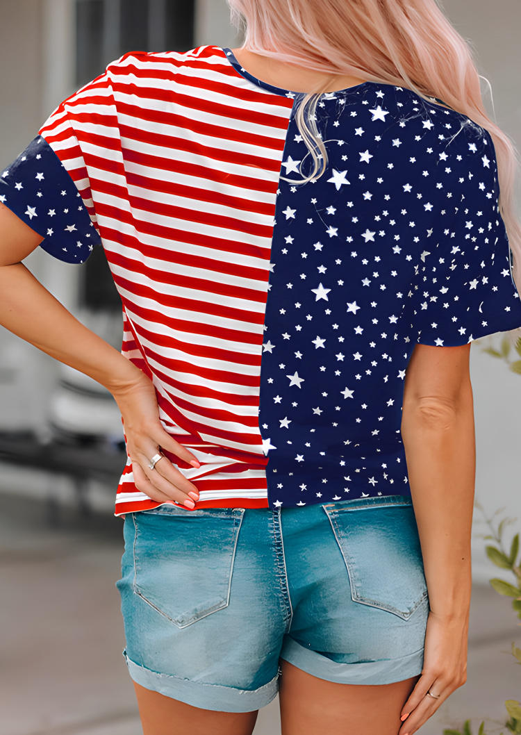 American Flag Short Sleeve Blouse - Blue