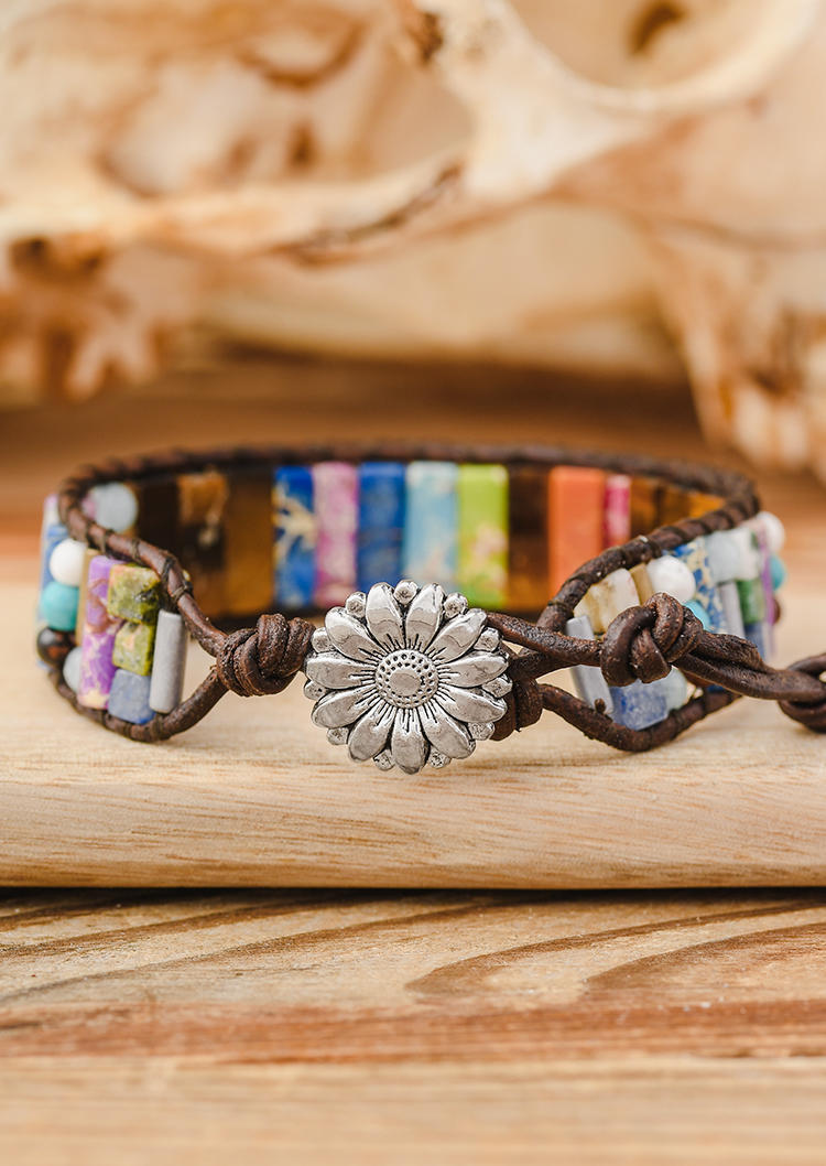 

Bracelet Sunflower Beading Leather Bracelet in Multicolor. Size