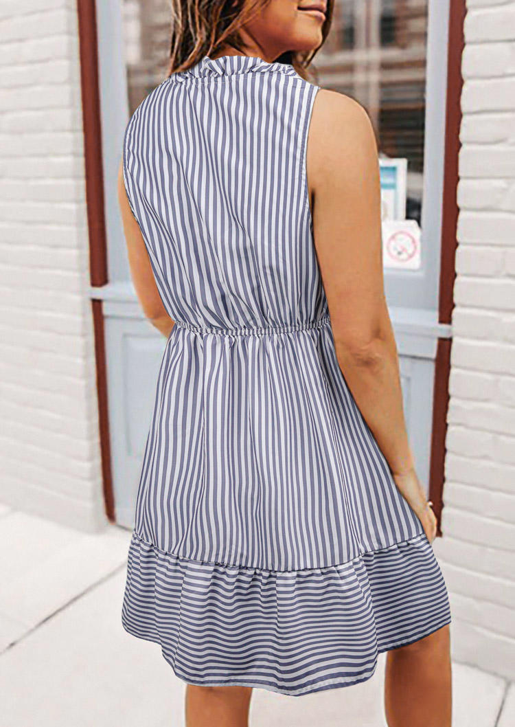Mini Dresses Striped Button Sleeveless Mini Dress in Blue. Size: M,S,XL
