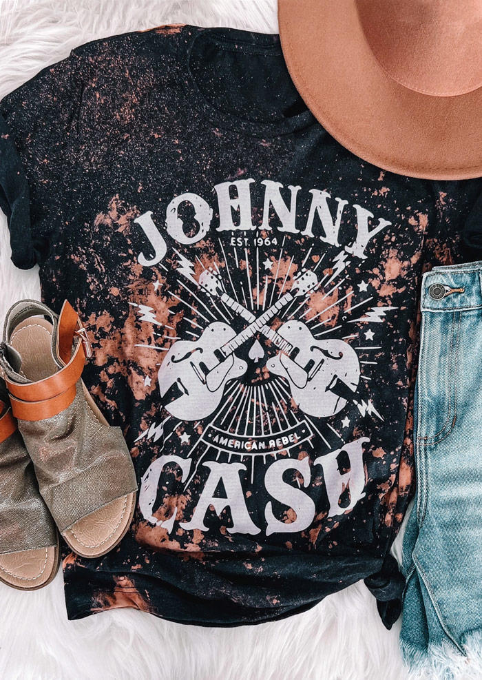 T-shirts Tees Johnny Cash Bleached T-Shirt Tee in Black. Size: L,M,S,XL
