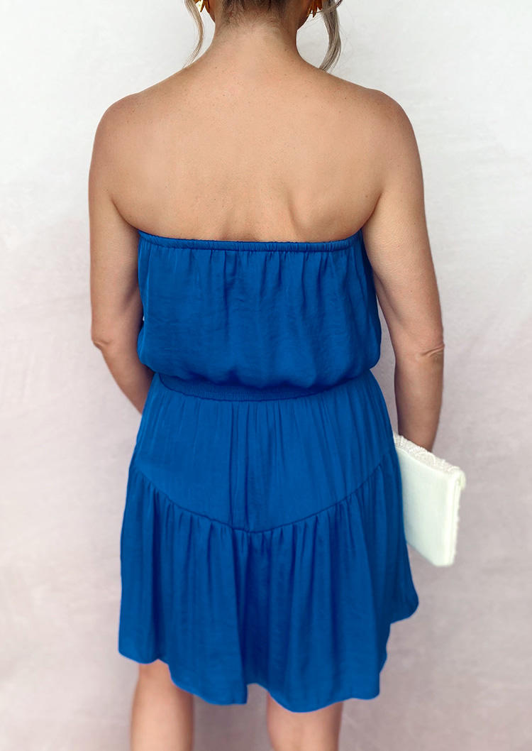 Mini Dresses Ruffled Strapless Bandeau Mini Dress in Blue. Size: L,M,S,XL