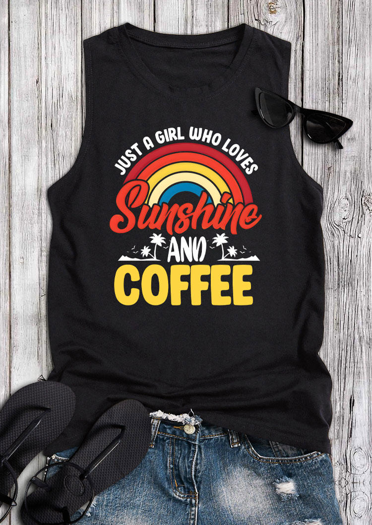 Tank Tops Just A Girl Who Loves Sunshine And Coffee Tank Top in Black. Size: S