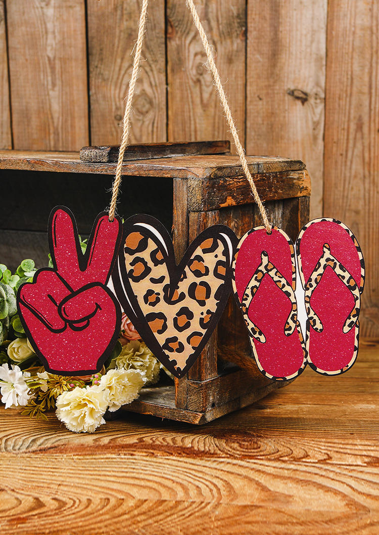 

Peace Love Heart Leopard Tie Dye Ornament in Red. Size
