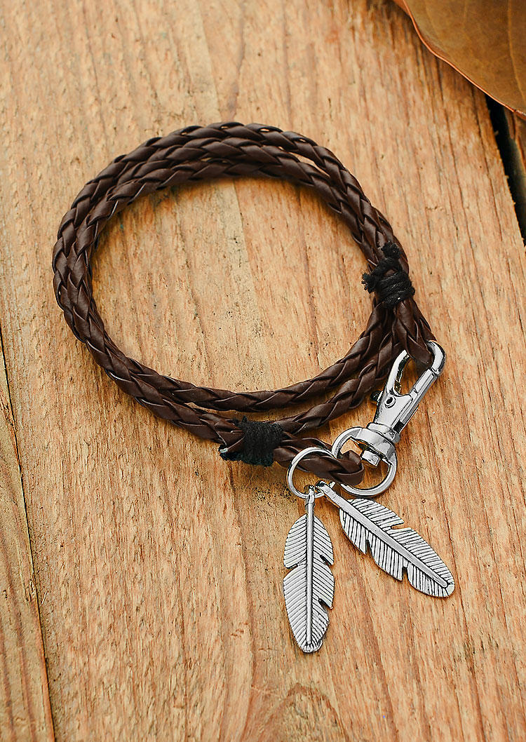 Bracelet Vintage Feather Keychain Multi-Layered Bracelet in Black,Brown. Size: One Size