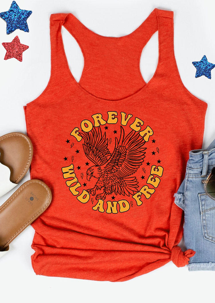 

Tank Tops Forever Wild And Free Eagle Racerback Tank Top in Orange. Size