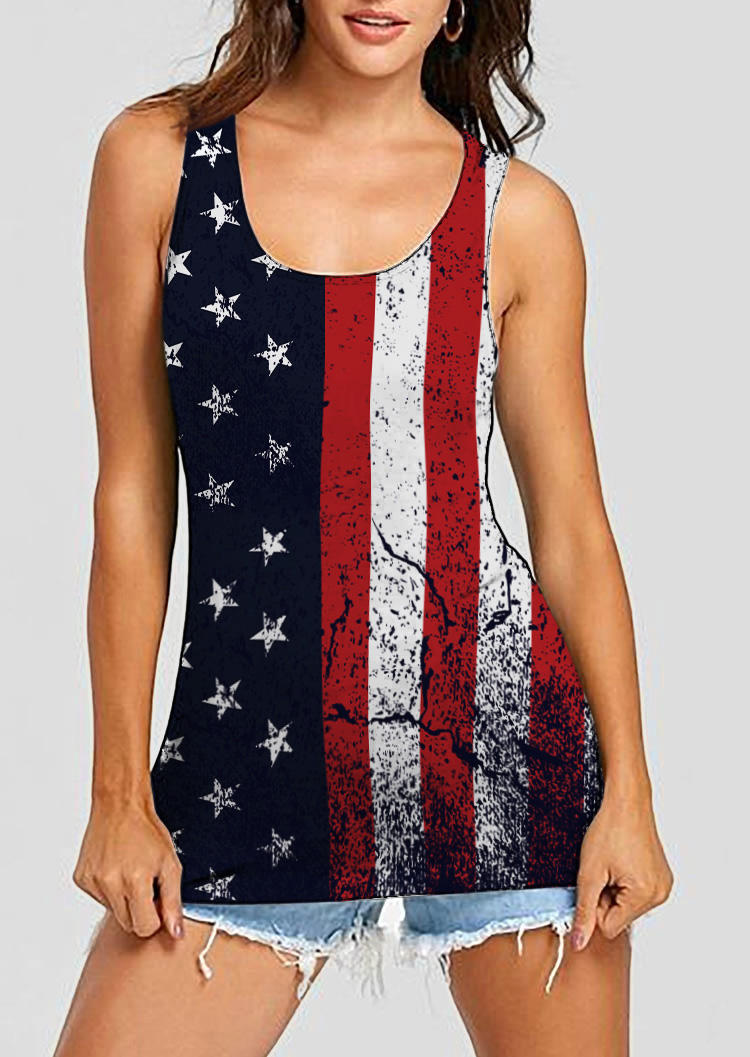 Tank Tops American Flag Hollow Out Tank Top in Multicolor. Size: L