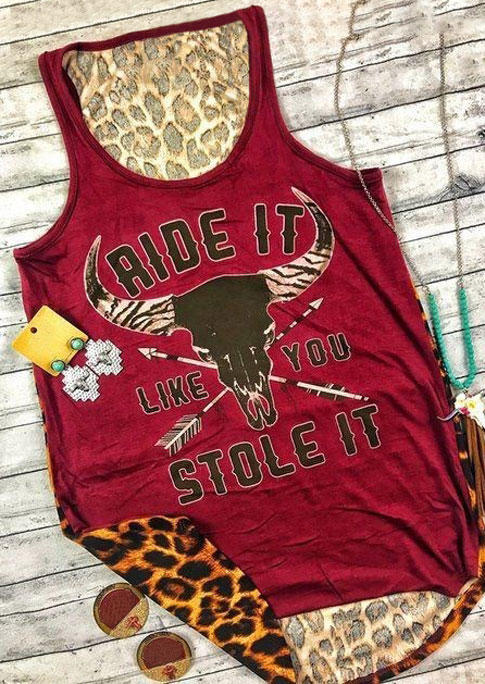 

Tank Tops Ride It Like You Stole It Leopard Steer Skull Arrow Tank Top in Red. Size