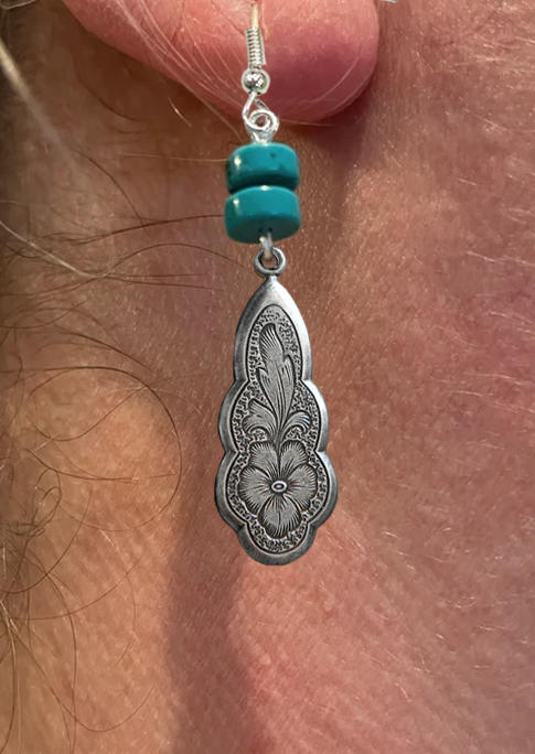 Earrings Bohemian Floral Turquoise Earrings in Silver. Size: One Size