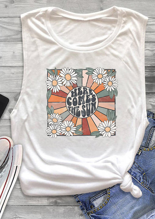 

Tank Tops Here Comes The Sun Daisy Tank Top in White. Size