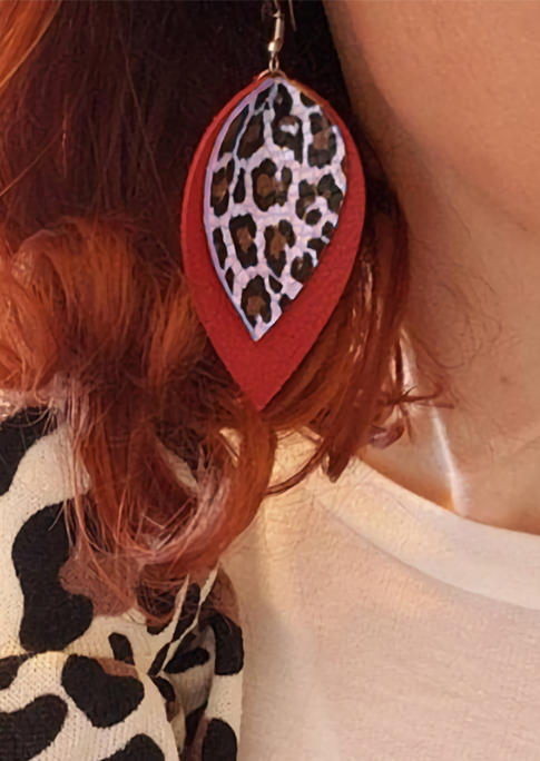 

Earrings Double-Layered Leopard Water Drop Earrings in Red. Size