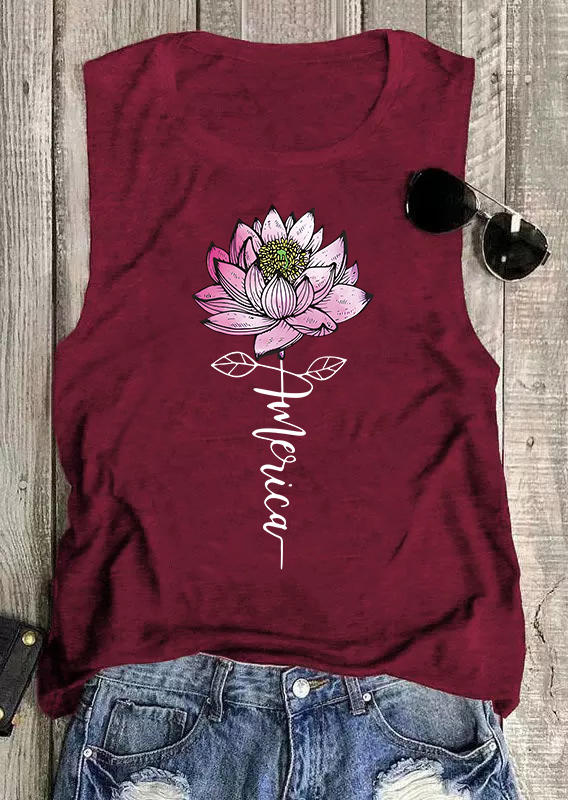 

Tank Tops Lotus America O-Neck Casual Tank Top - Burgundy in Red. Size