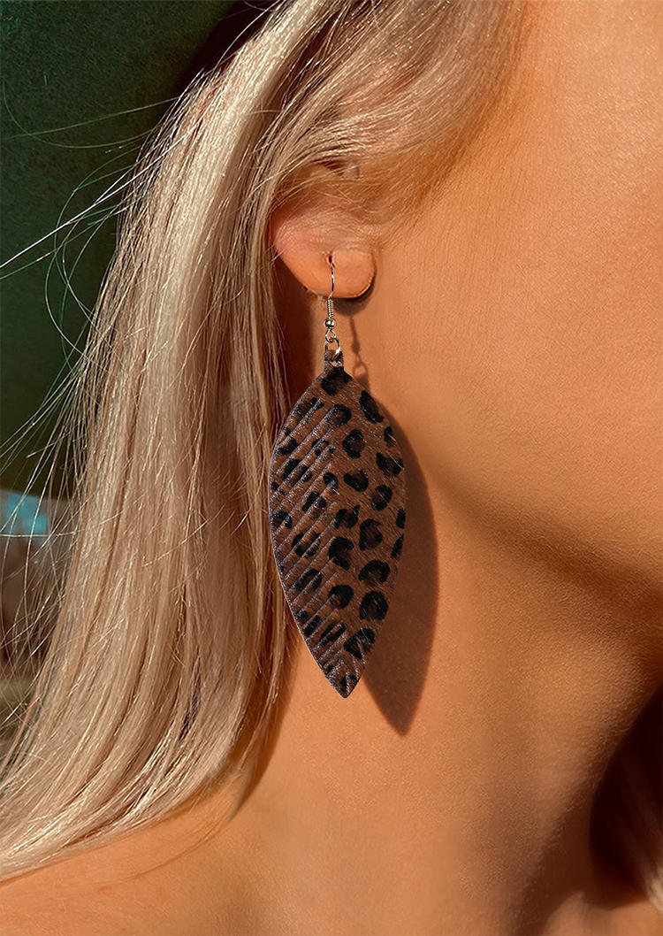 

Earrings Leopard Leather Alloy Hook Earrings in Dark Brown. Size