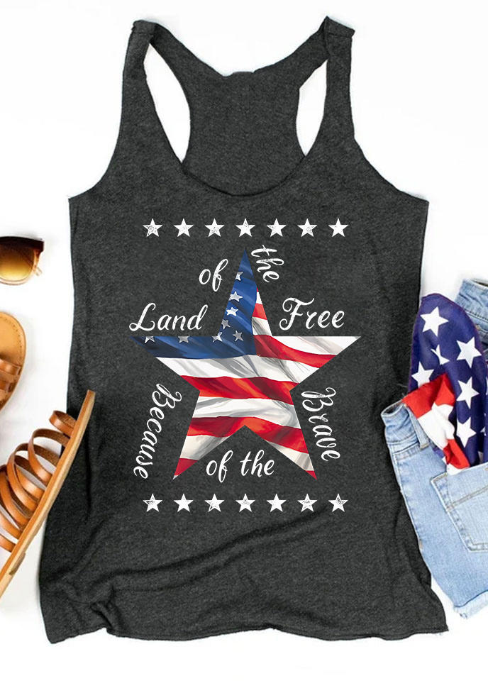 Tank Tops Land Of The Free Because Of The Brave Racerback Tank Top - Dark Grey in Gray. Size: S