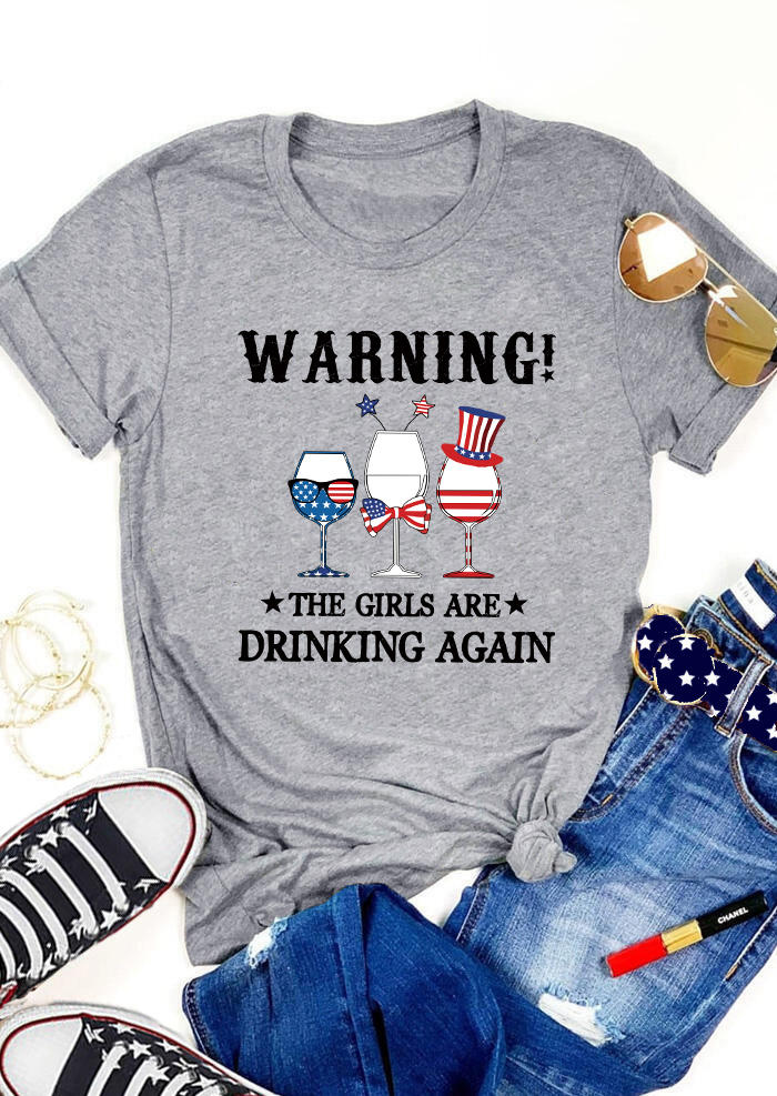T-shirts Tees Warning The Girls Are Drinking Again T-Shirt Tee in Gray. Size: L,XL