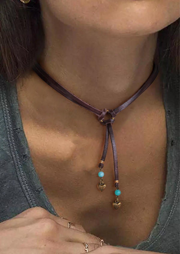 Necklaces Bohemian Heart Beading Hollow Out Necklace in Brown. Size: One Size