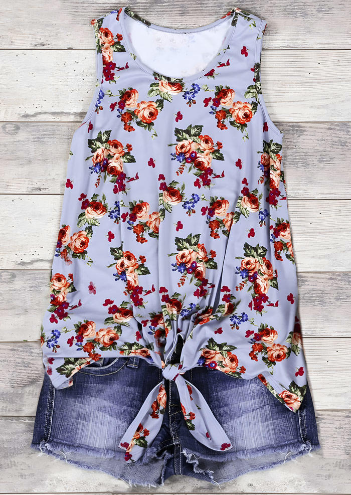 Floral Tie O-Neck Casual Tank