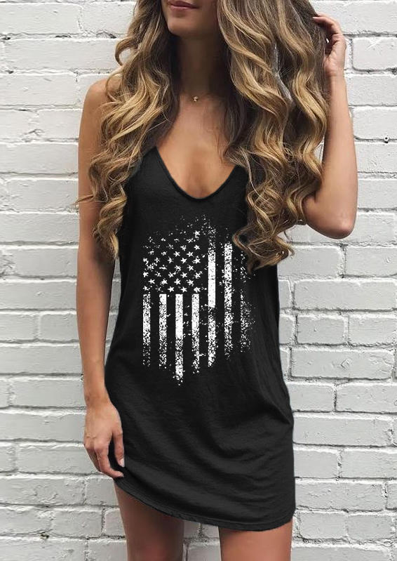 American Flag Sleeveless Mini Dress - Black