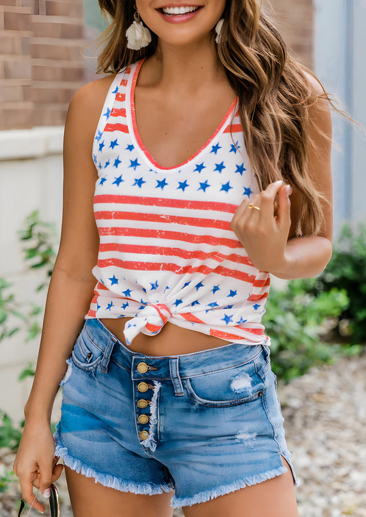 

Tank Tops American Flag Star Racerback Tank Top in Multicolor. Size