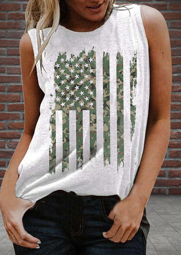 

Tank Tops Camouflage American Flag Casual Tank Top in Light Grey. Size