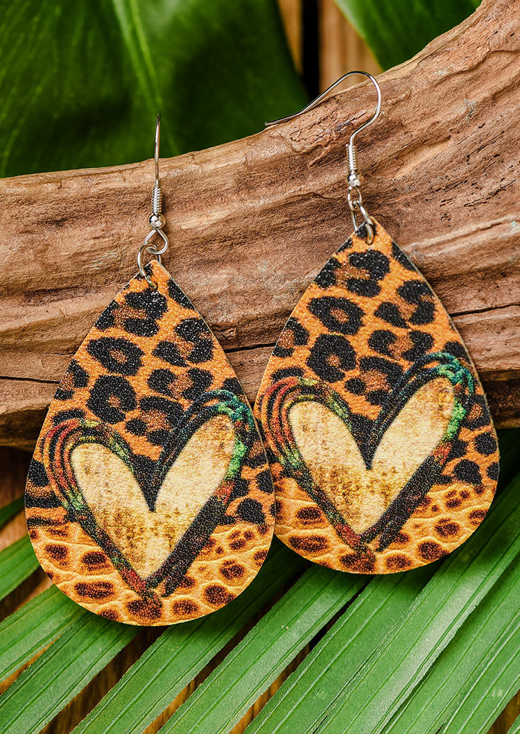 

Earrings Leopard Heart Water Drop Hook Earrings in Leopard. Size