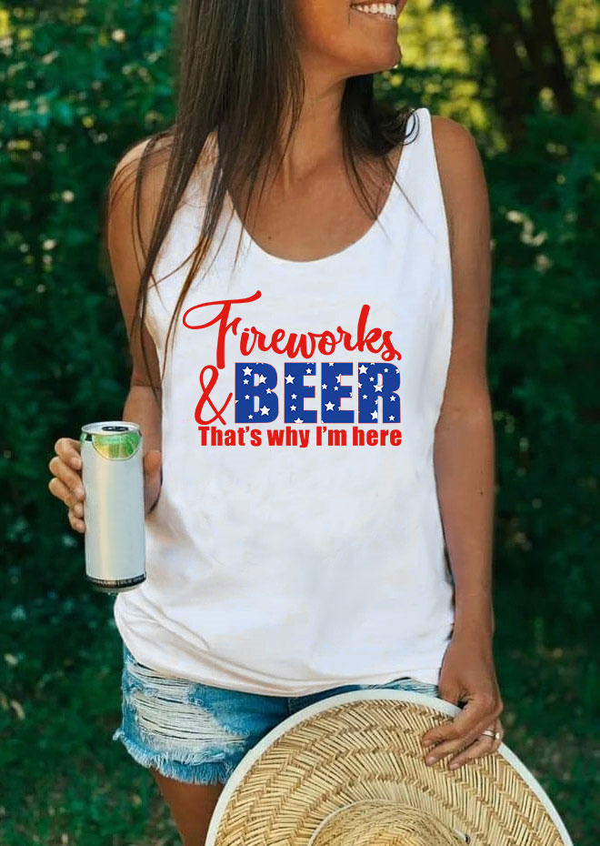 Fireworks And Beer That's Why I'm Here Racerback Tank - White