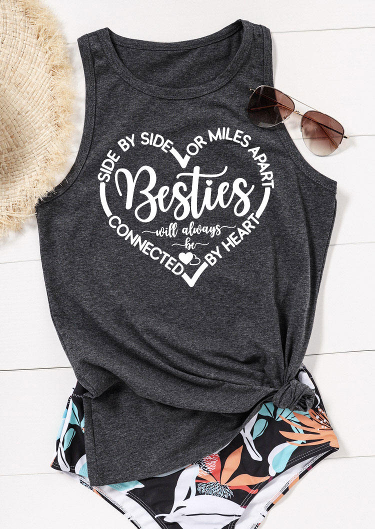 

Tank Tops Besties Heart O-Neck Tank Top in Dark Grey. Size