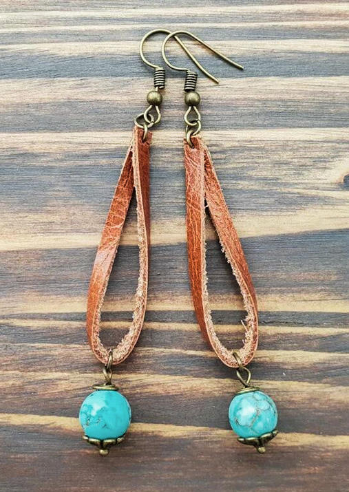 Turquoise Leather Hook Earrings