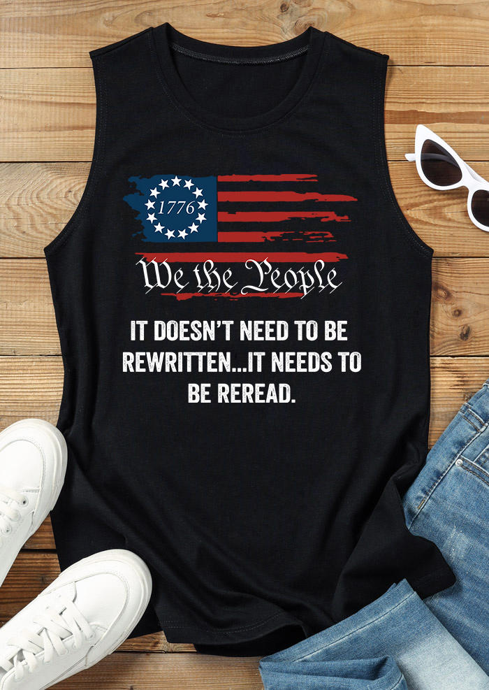 Tank Tops American Flag 1776 We The People Tank Top in Black. Size: S,L,XL