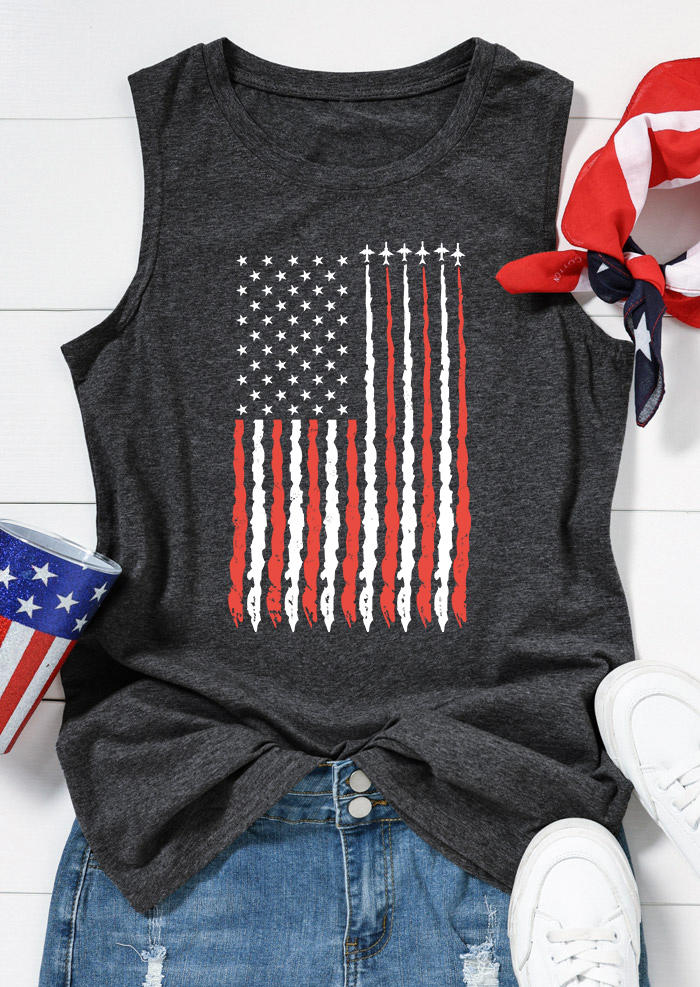 

Tank Tops American Flag Star O-Neck Casual Tank Top in Dark Grey. Size: ,M