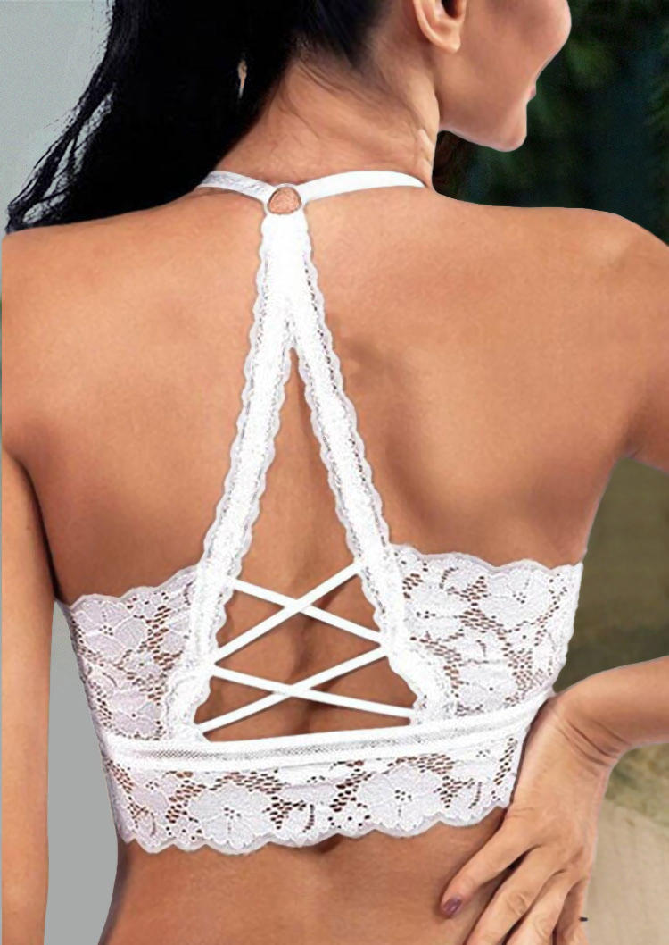 

Bras Lace Criss-Cross Open Back Bra in White. Size