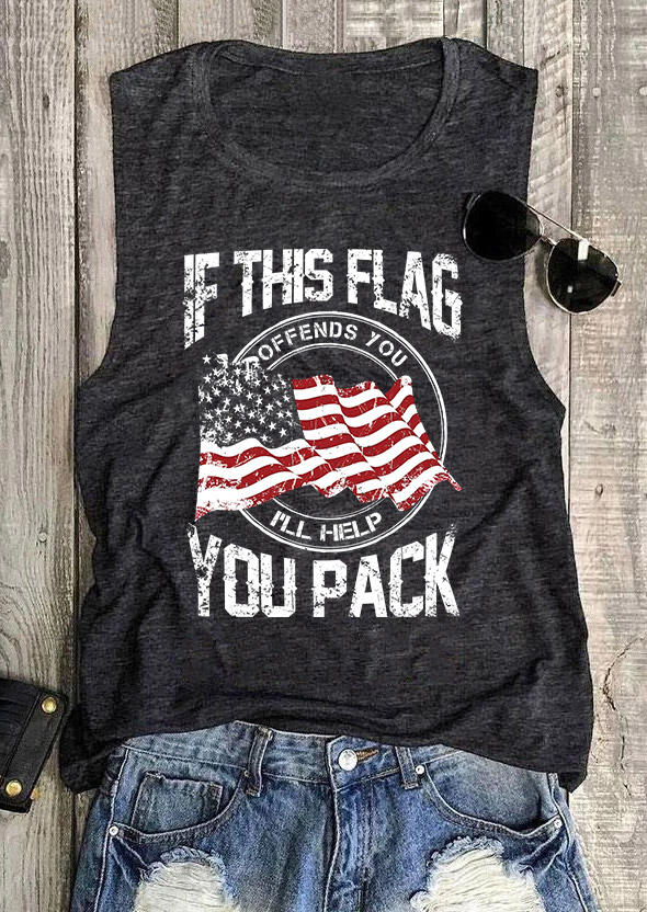 Tank Tops I'll Help You Pack American Flag Tank Top in Dark Grey. Size: S,M,L,XL
