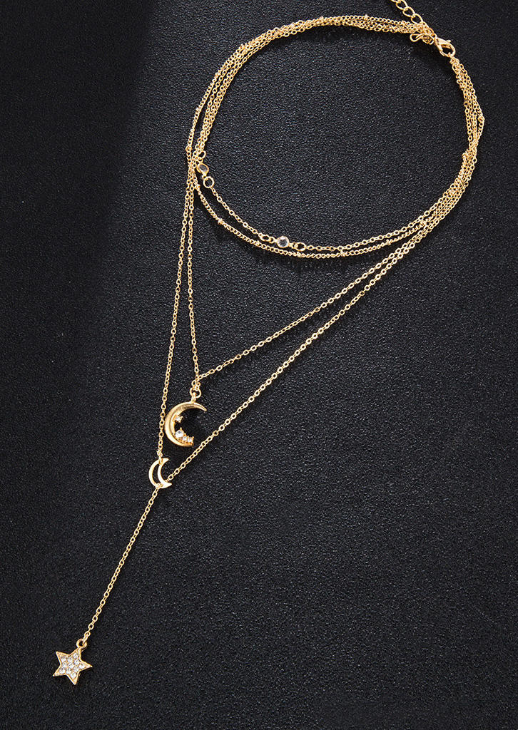 

Necklaces Rhinestone Star Crescent Multi-Layered Pendant Necklace in Gold. Size