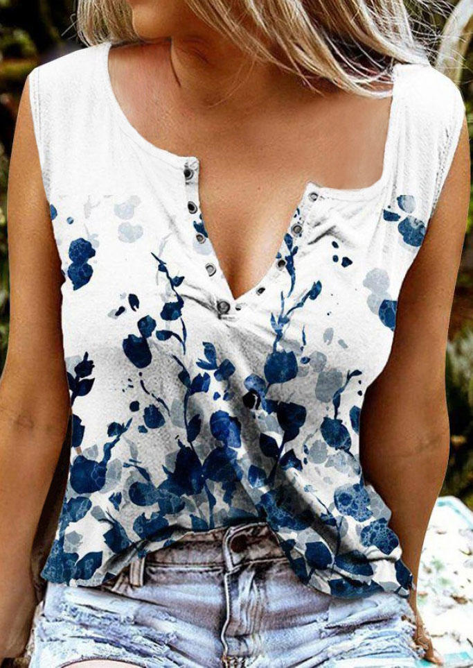 Floral Notched Neck Casual Tank