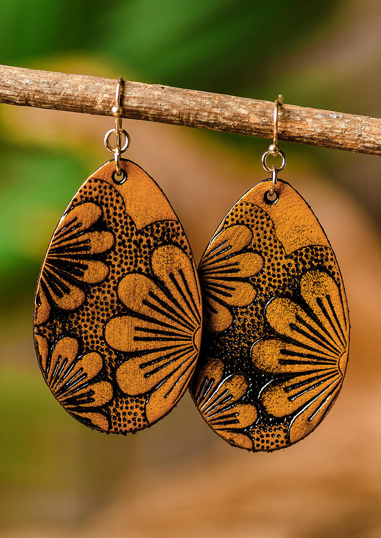 

Earrings Vintage Embossed Leather Earrings in Yellow. Size