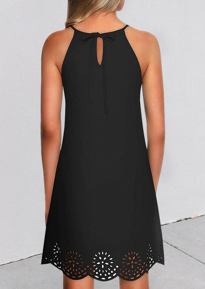 Mini Dresses Hollow Out Tie Spaghetti Strap Mini Dress in Black. Size: L,S