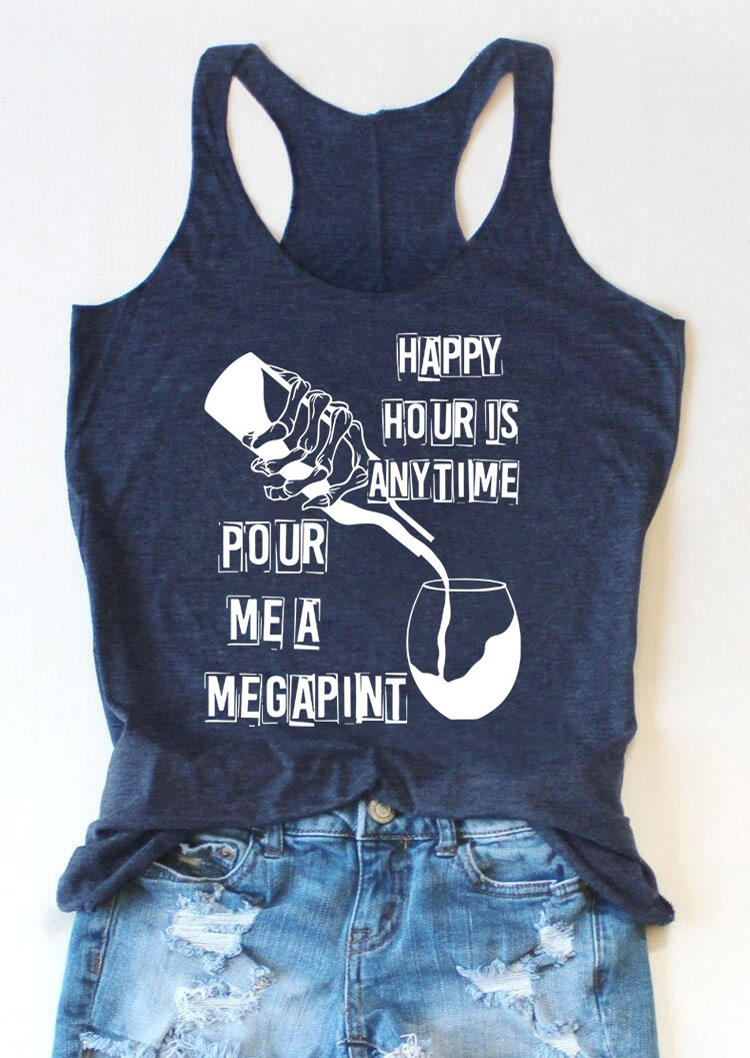 

Tank Tops Happy Hour Is Anytime Pour Me A Mega Pint Racerback Tank Top - Navy Blue in Navy Blue. Size: ,M,L,XL