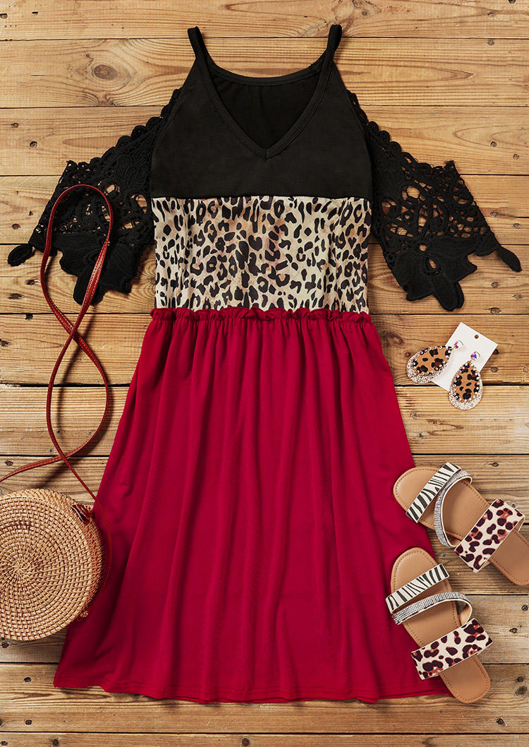 

Mini Dresses Lace Leopard Color Block Ruffled Mini Dress in Multicolor. Size