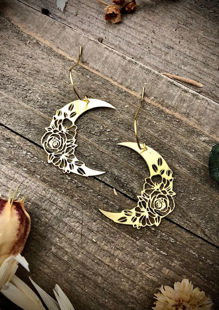 

Earrings Moon Rose Hollow Out Alloy Earrings in Gold. Size