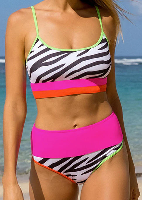 

Bikini Sets Zebra Color Block High Waist Bikini Set in Multicolor. Size: ,M