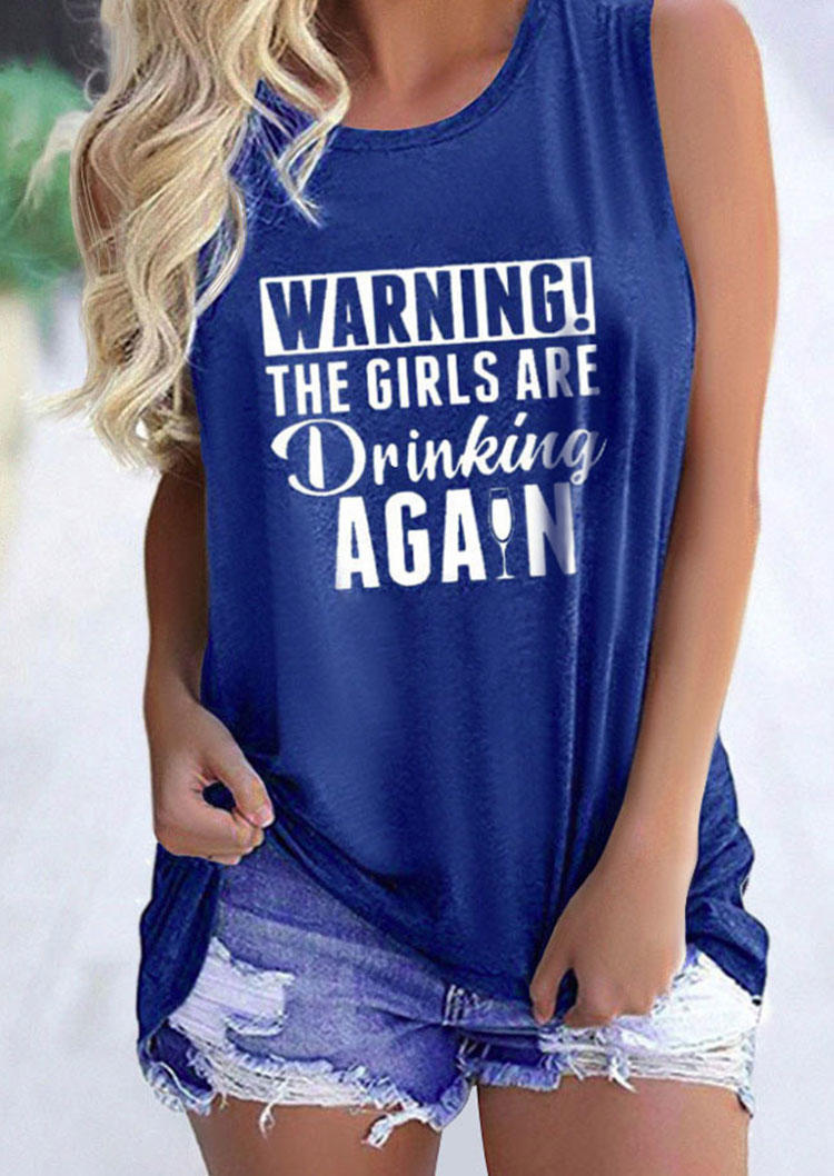 Tank Tops Warning The Girls Are Drinking Again Tank Top in Blue. Size: S