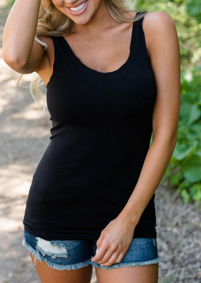 O-Neck Casual Racerback Tank - Black