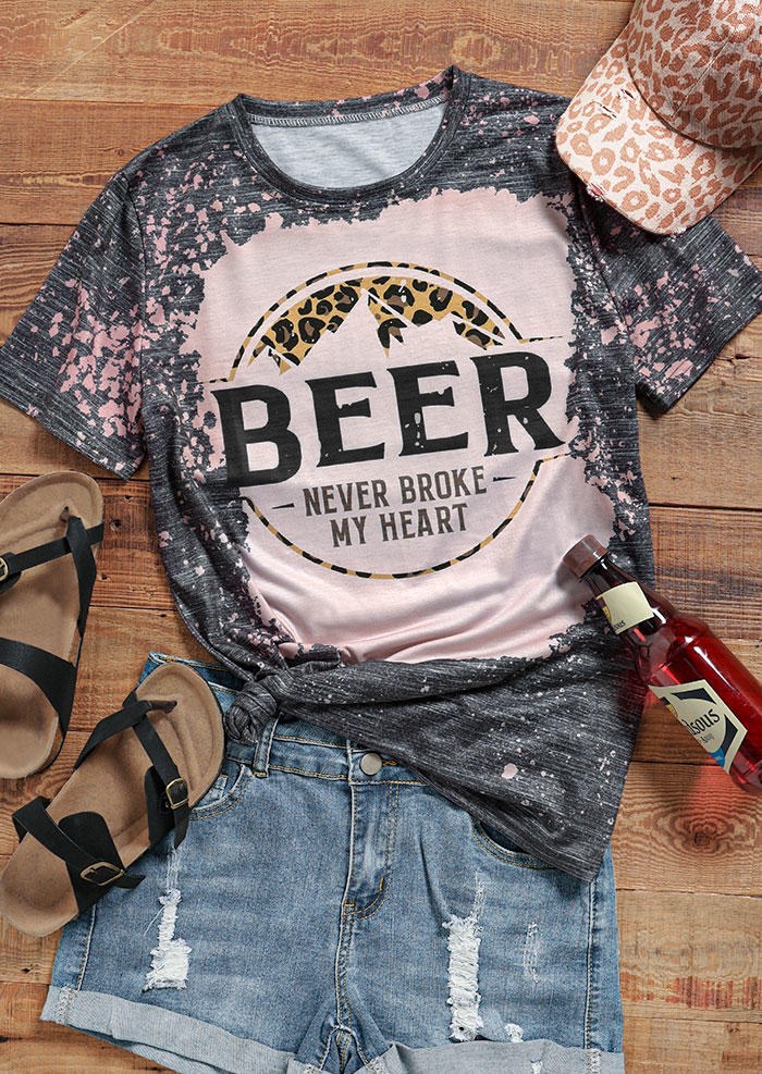 T-shirts Tees Beer Never Broke My Heart Bleached T-Shirt Tee - Dark Grey in Gray. Size: S