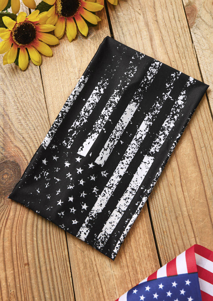 American Flag Elastic Sports Wide Headband in Black. Size: One Size