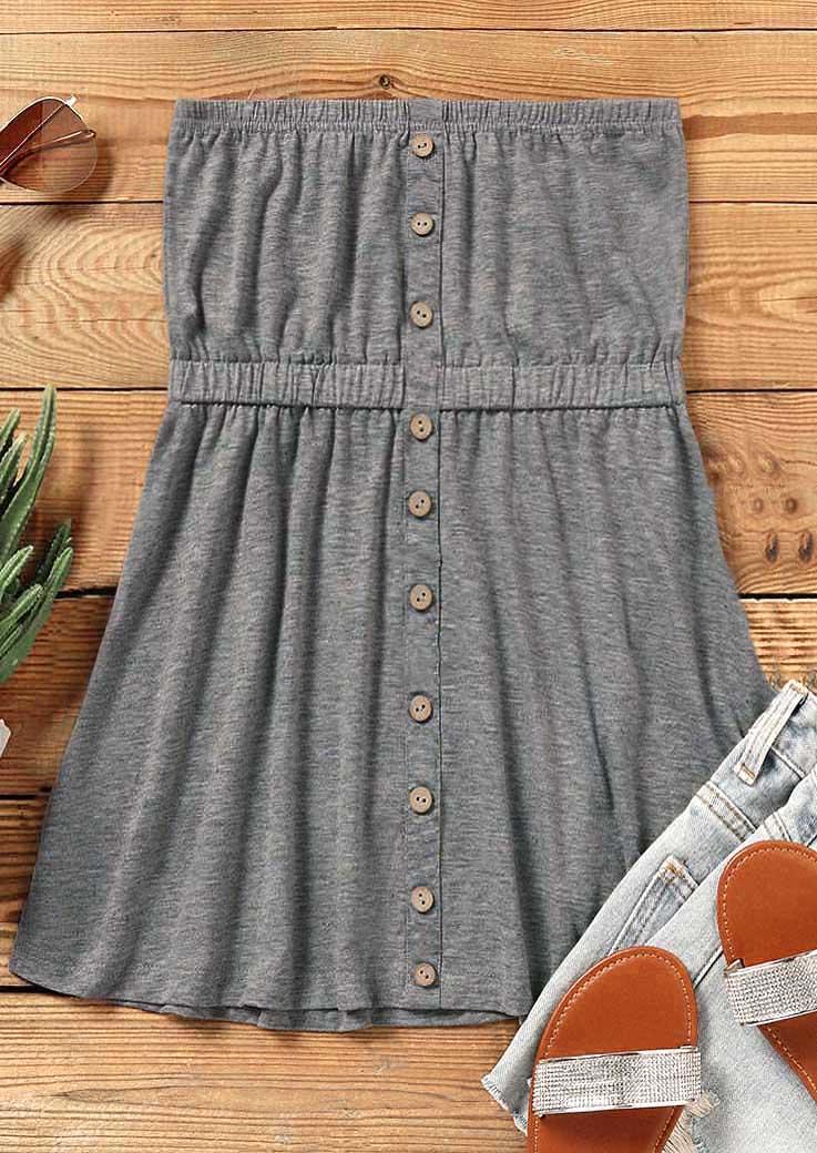 Tank Tops Button Strapless Bandeau Tank Top - Light Grey in Gray. Size: L,M