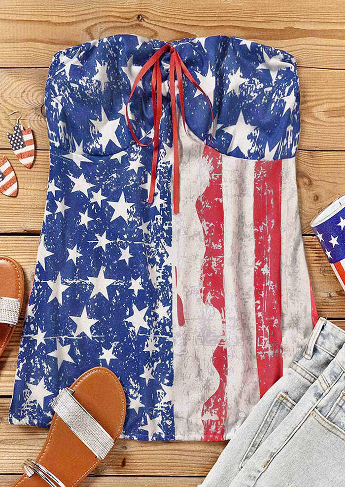 

Tank Tops American Flag Bowknot Strapless Bandeau Tank Top in Multicolor. Size