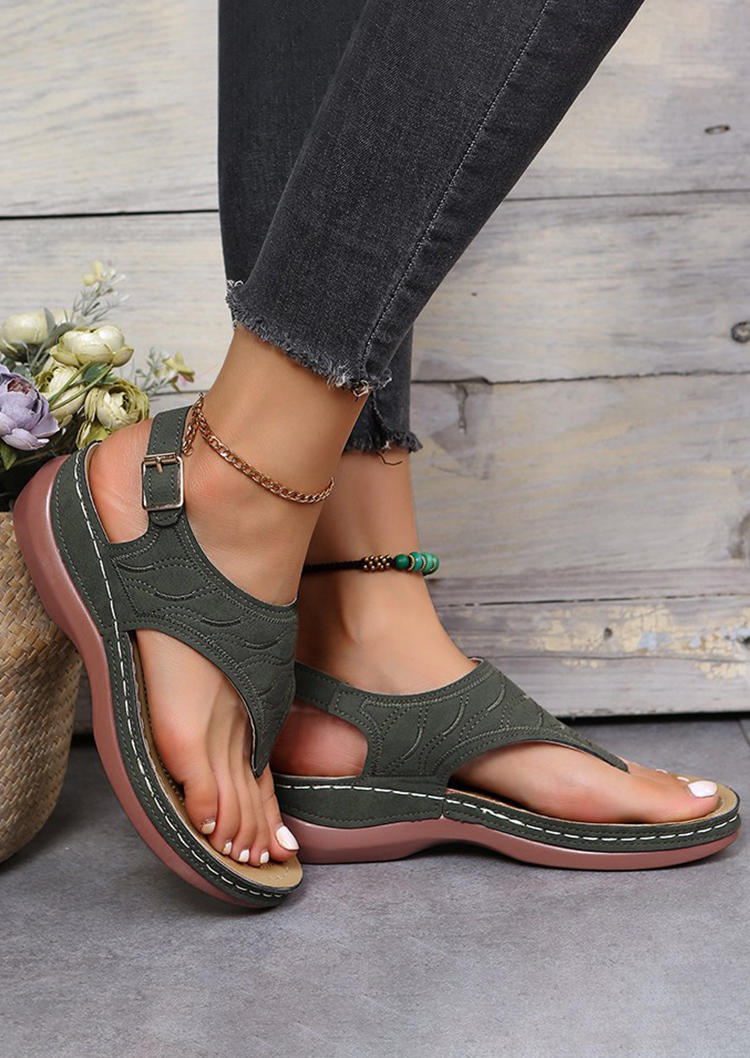 

Sandals Buckle Flip Flops Wedge Sandals in Army Green. Size